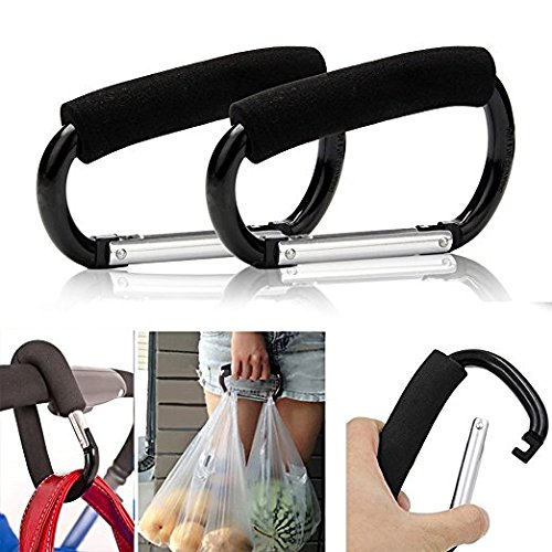 Grocery Bag Holder Handle Carrier Tool, GrazeChoice® 2 Pack Extra-large D-Shape Super-handy Snap Hook Hanger, Mommy Hook Carry Handle With Soft Foam Grip