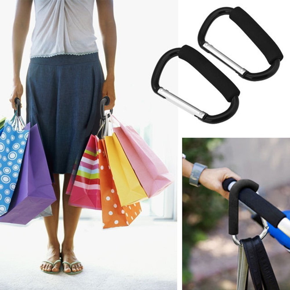 Grocery Bag Holder Handle Carrier Tool, GrazeChoice® 2 Pack Extra-large D-Shape Super-handy Snap Hook Hanger, Mommy Hook Carry Handle With Soft Foam Grip